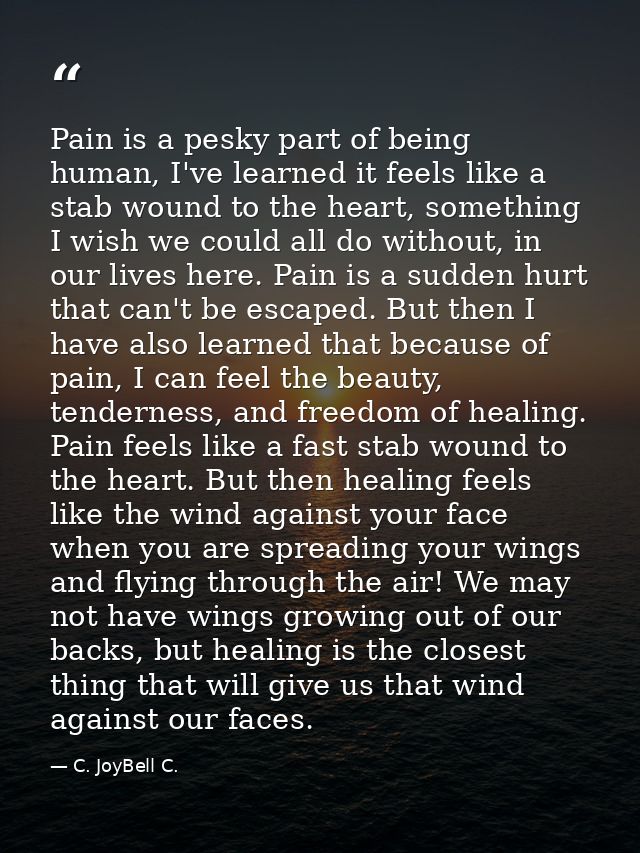 Pain is a pesky part of being human, I've learned it feels like a stab wound to the heart, something I wish we could all — C. JoyBell C.