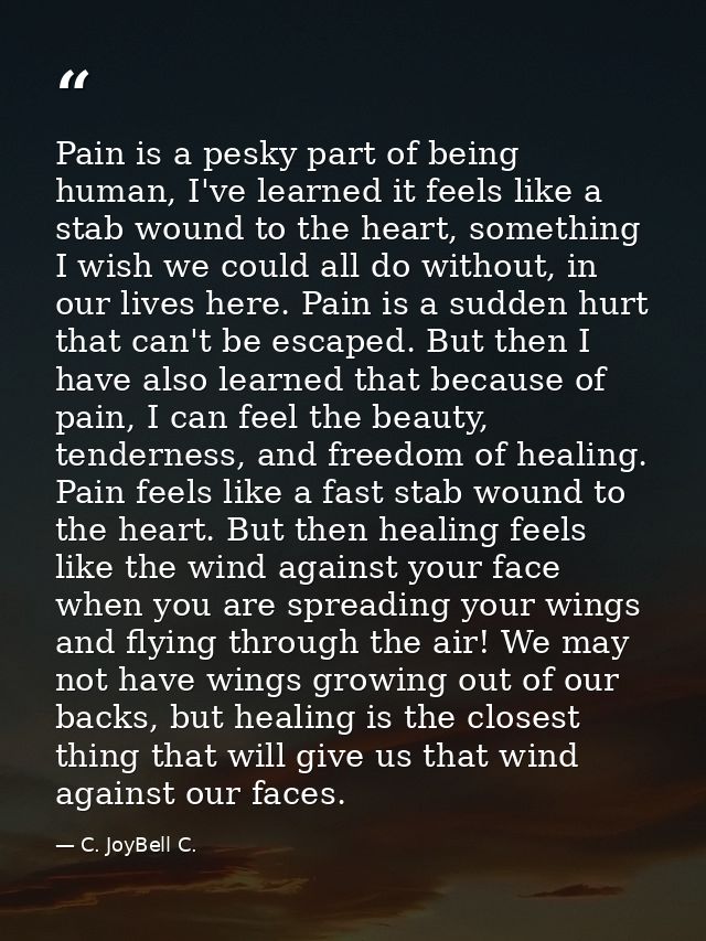 Pain is a pesky part of being human, I've learned it feels like a stab wound to the heart, something I wish we could all — C. JoyBell C.