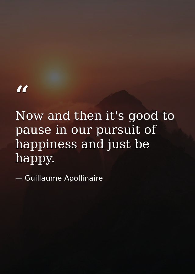 Now and then it's good to pause in our pursuit of happiness and just be happy. — Guillaume Apollinaire