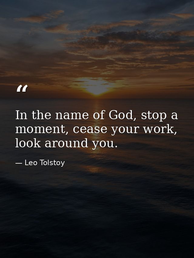 In the name of God, stop a moment, cease your work, look around you. — Leo Tolstoy