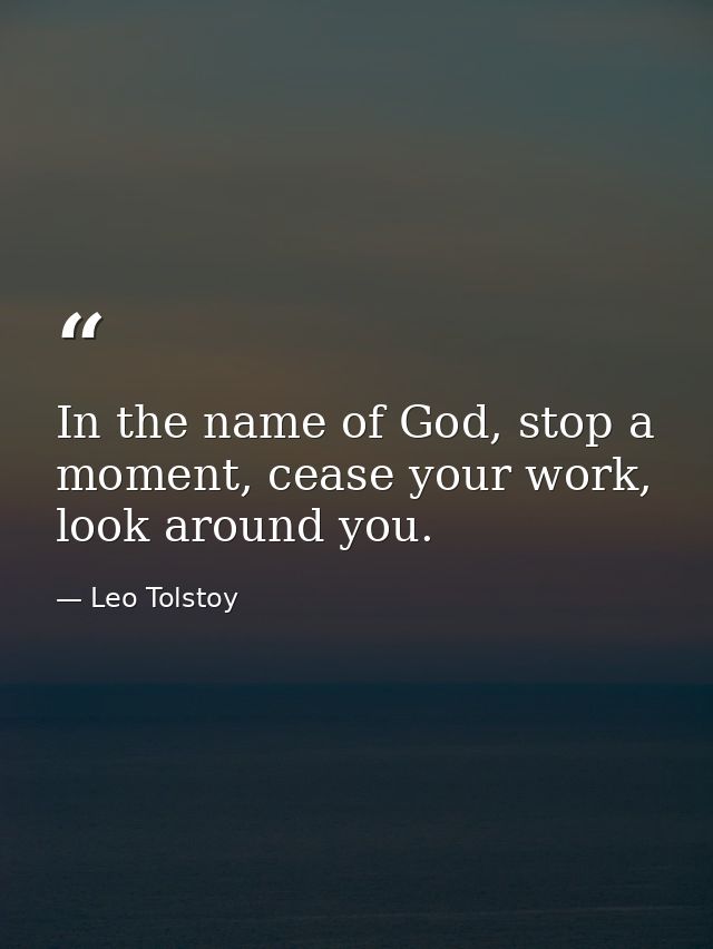 In the name of God, stop a moment, cease your work, look around you. — Leo Tolstoy