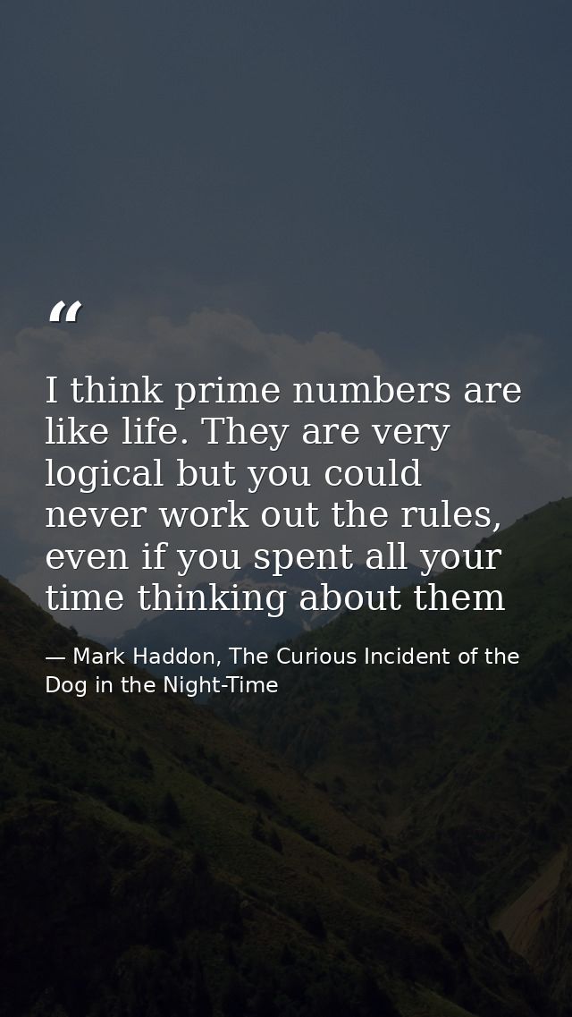 I think prime numbers are like life. They are very logical but you could never work out the rules, even if you spent all — Mark Haddon, The Curious Incident of the Dog in the Night-Time