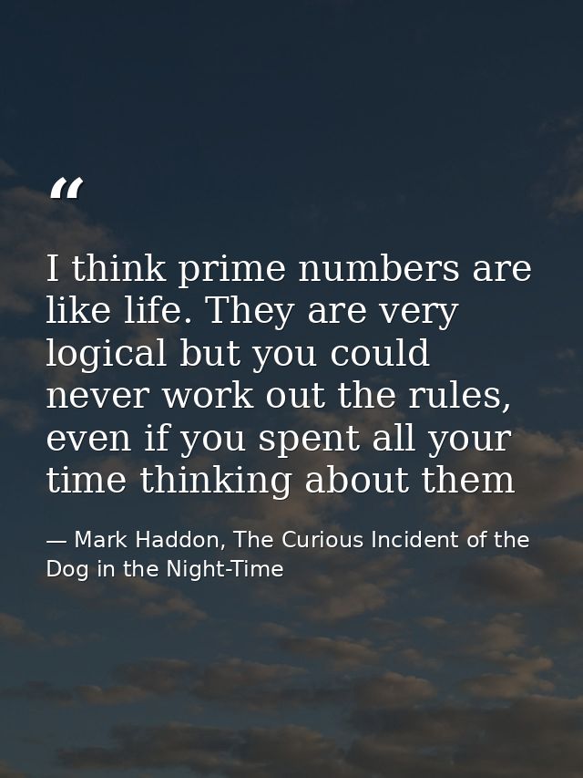 I think prime numbers are like life. They are very logical but you could never work out the rules, even if you spent all — Mark Haddon, The Curious Incident of the Dog in the Night-Time