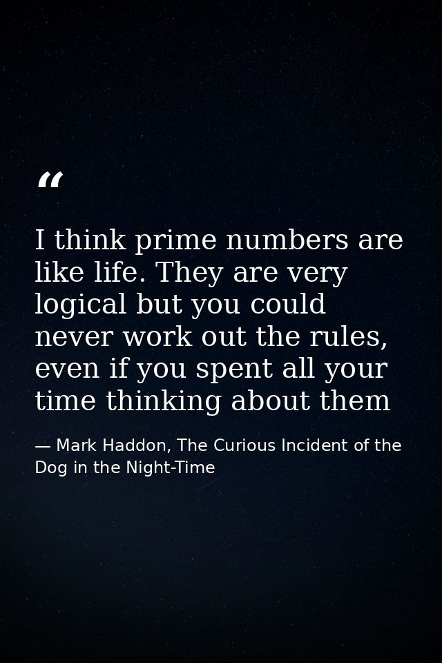 I think prime numbers are like life. They are very logical but you could never work out the rules, even if you spent all — Mark Haddon, The Curious Incident of the Dog in the Night-Time
