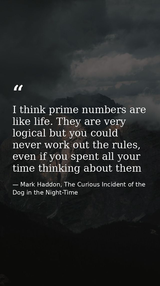 I think prime numbers are like life. They are very logical but you could never work out the rules, even if you spent all — Mark Haddon, The Curious Incident of the Dog in the Night-Time
