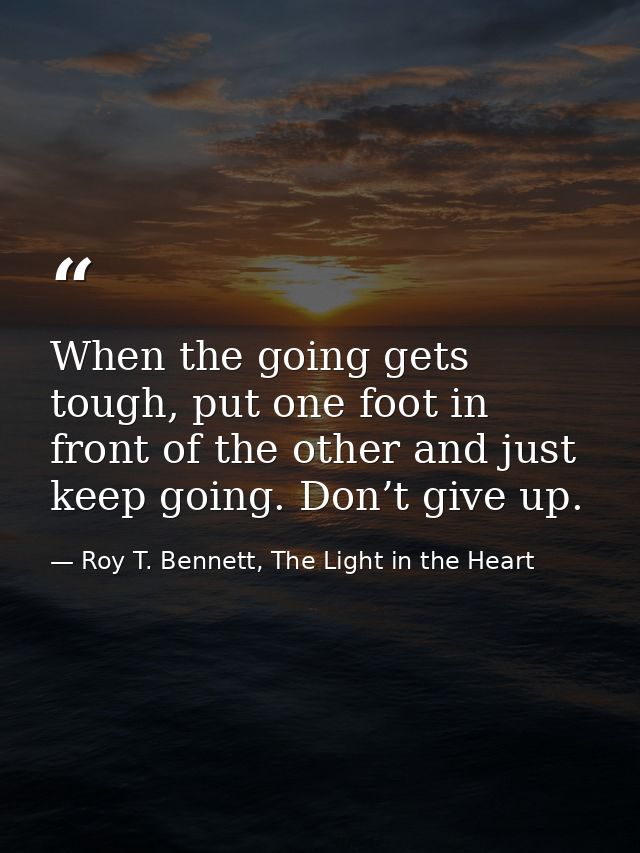 When the going gets tough, put one foot in front of the other and just keep going. Don’t give up. — Roy T. Bennett, The Light in the Heart