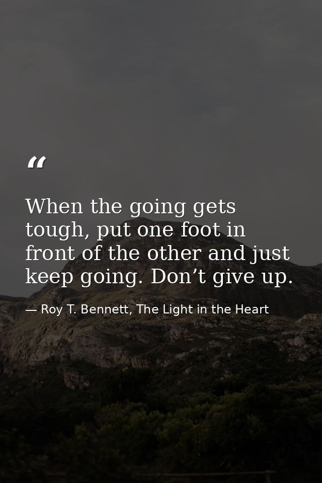 When the going gets tough, put one foot in front of the other and just keep going. Don’t give up. — Roy T. Bennett, The Light in the Heart