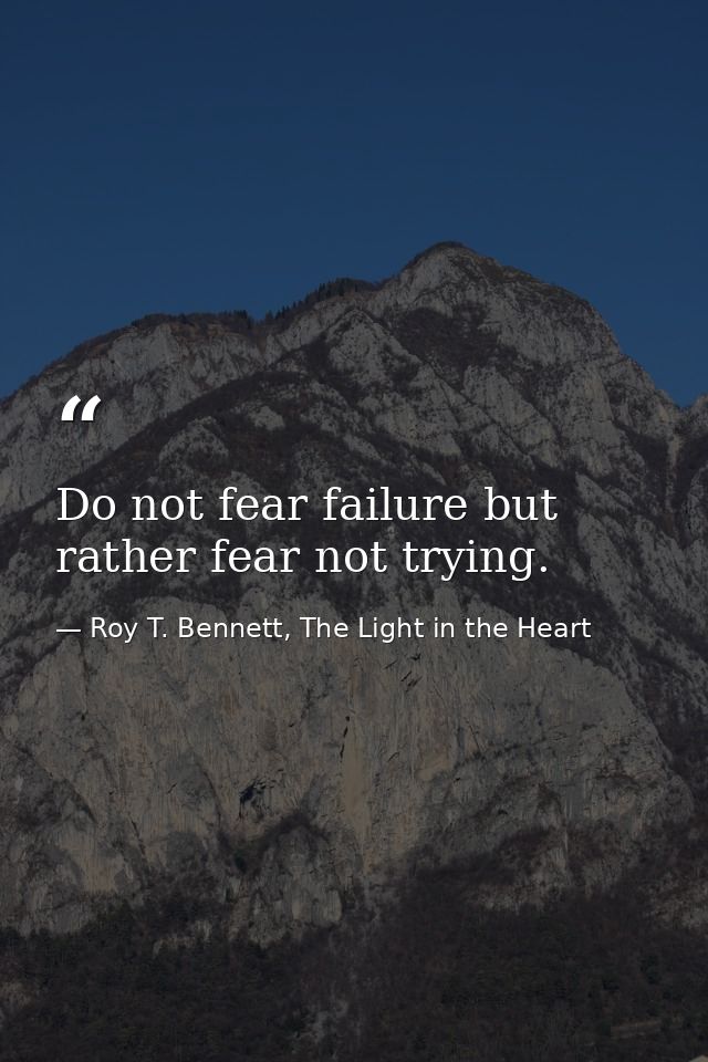 Do not fear failure but rather fear not trying. — Roy T. Bennett, The Light in the Heart