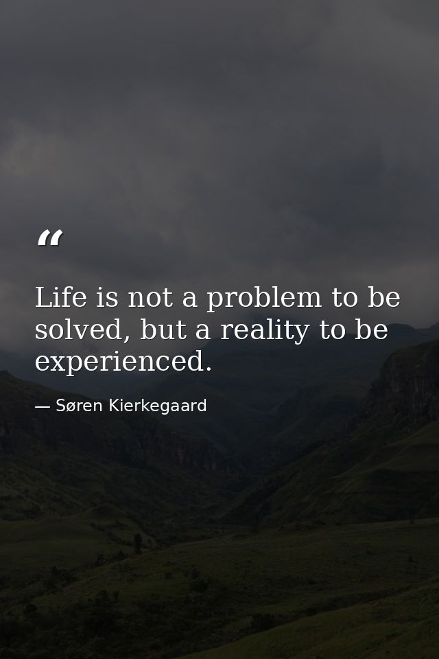 Life is not a problem to be solved, but a reality to be experienced. — Søren Kierkegaard