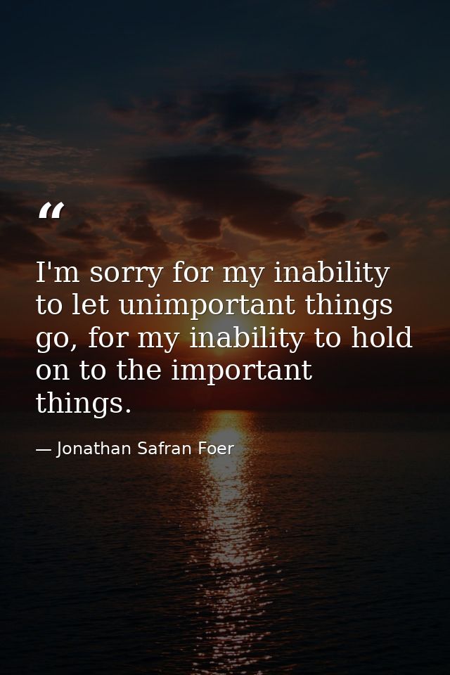I'm sorry for my inability to let unimportant things go, for my inability to hold on to the important things. — Jonathan Safran Foer