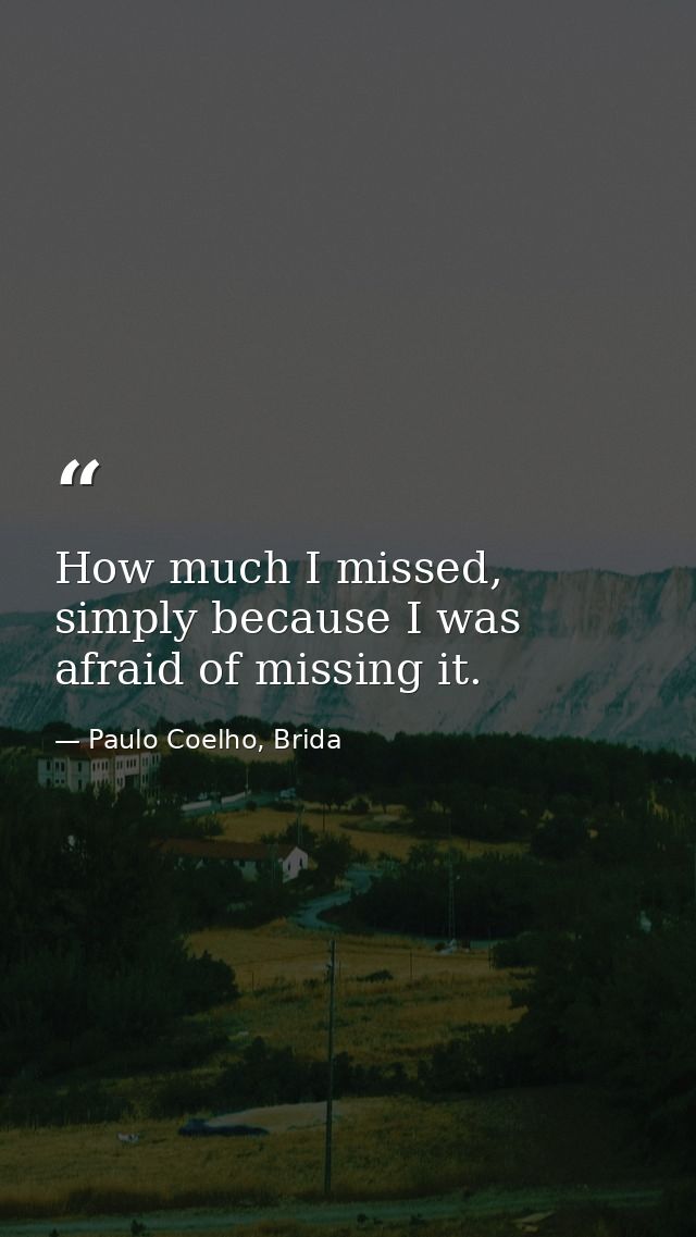How much I missed, simply because I was afraid of missing it. — Paulo Coelho, Brida