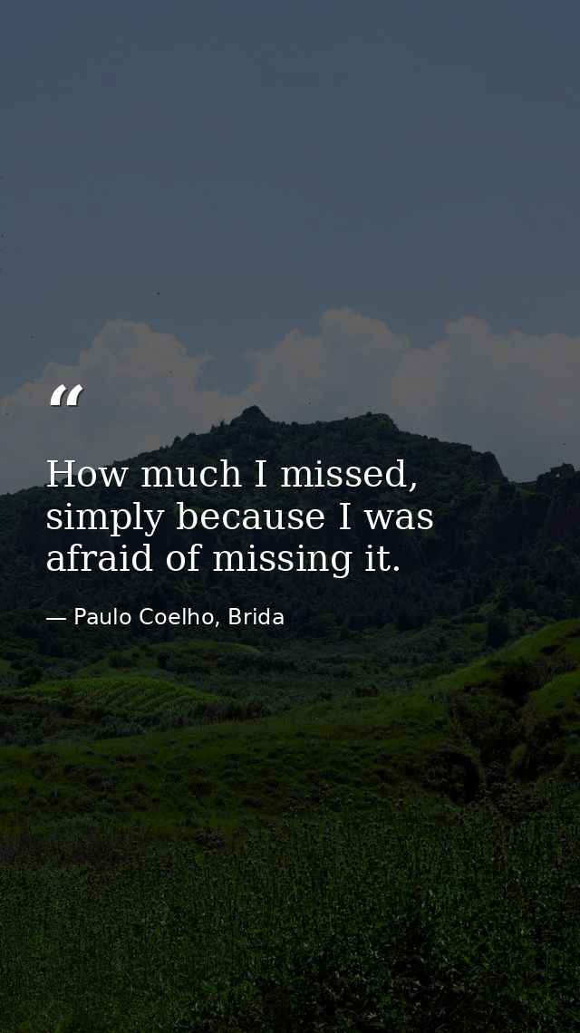 How much I missed, simply because I was afraid of missing it. — Paulo Coelho, Brida