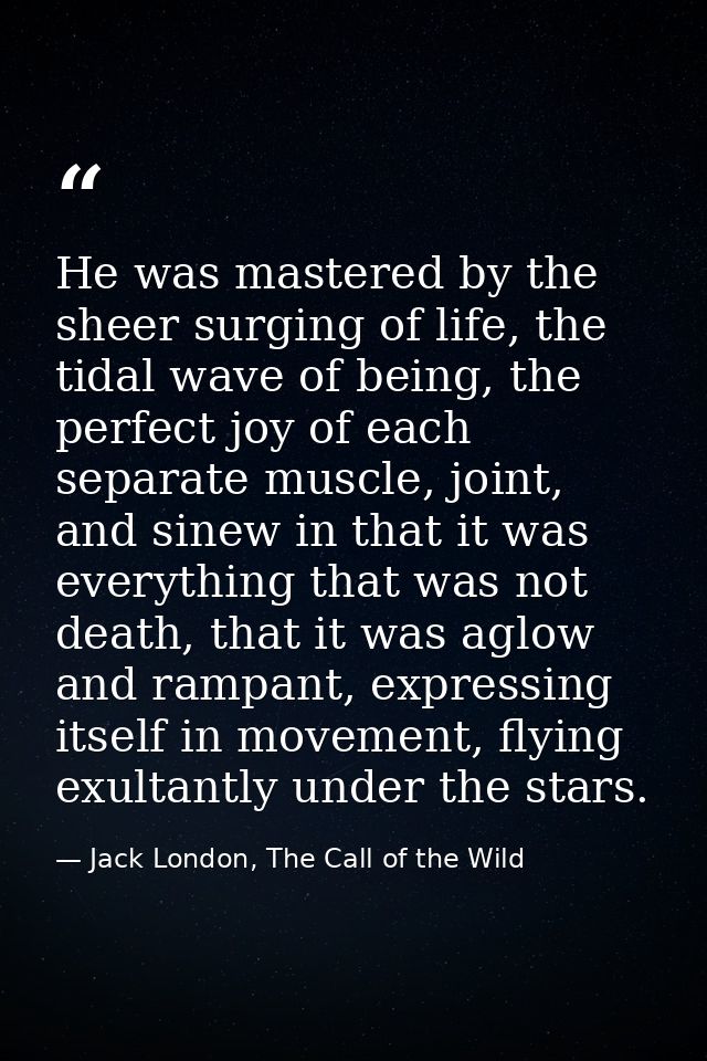 He was mastered by the sheer surging of life, the tidal wave of being, the perfect joy of each separate muscle, joint, a — Jack London, The Call of the Wild
