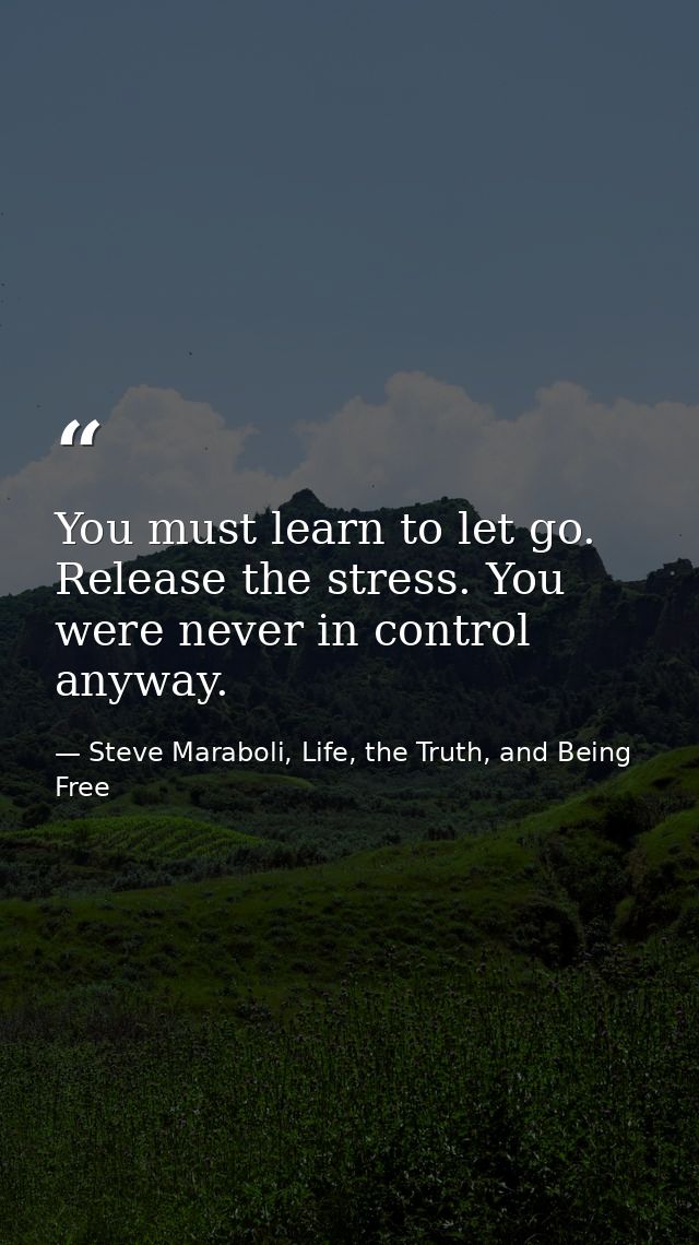 You must learn to let go. Release the stress. You were never in control anyway. — Steve Maraboli, Life, the Truth, and Being Free