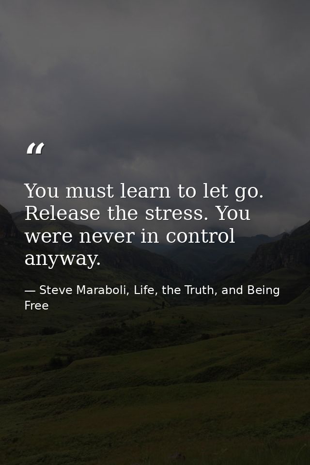 You must learn to let go. Release the stress. You were never in control anyway. — Steve Maraboli, Life, the Truth, and Being Free