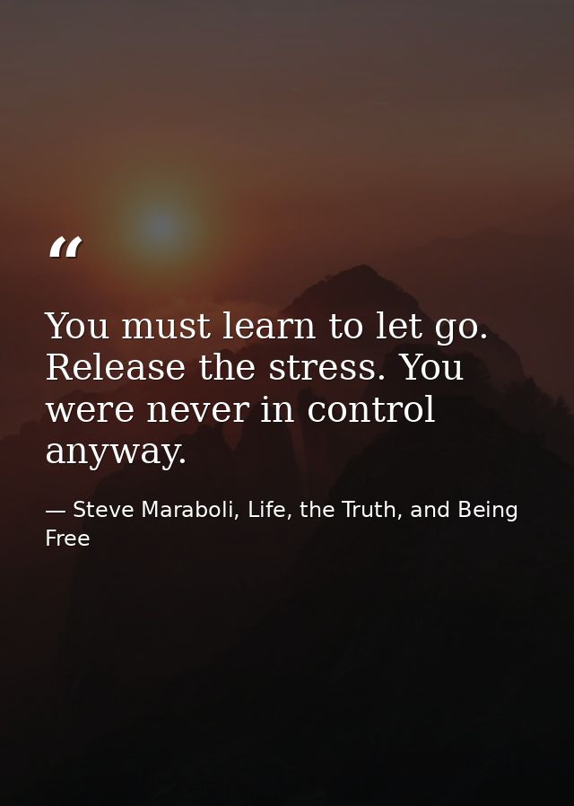 You must learn to let go. Release the stress. You were never in control anyway. — Steve Maraboli, Life, the Truth, and Being Free