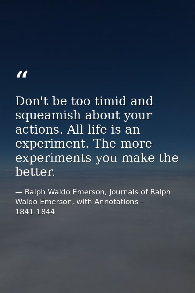 Don't be too timid and squeamish about your actions. All life is an experiment. The more experiments you make the better — Ralph Waldo Emerson, Journals of Ralph Waldo Emerson, with Annotations - 1841-1844
