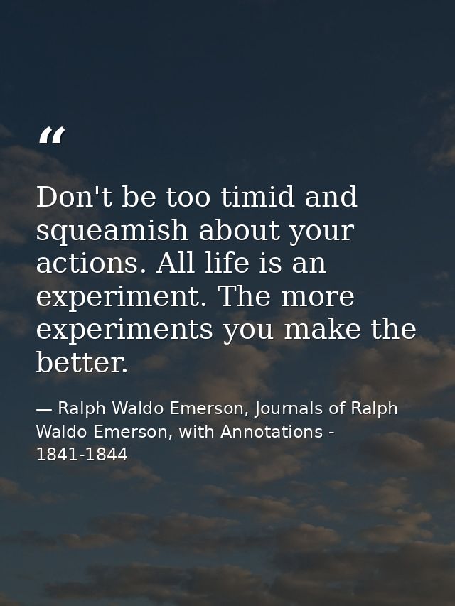 Don't be too timid and squeamish about your actions. All life is an experiment. The more experiments you make the better — Ralph Waldo Emerson, Journals of Ralph Waldo Emerson, with Annotations - 1841-1844