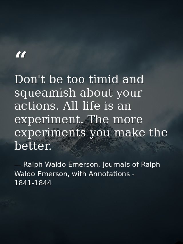 Don't be too timid and squeamish about your actions. All life is an experiment. The more experiments you make the better — Ralph Waldo Emerson, Journals of Ralph Waldo Emerson, with Annotations - 1841-1844