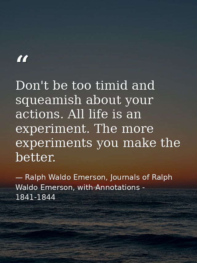 Don't be too timid and squeamish about your actions. All life is an experiment. The more experiments you make the better — Ralph Waldo Emerson, Journals of Ralph Waldo Emerson, with Annotations - 1841-1844