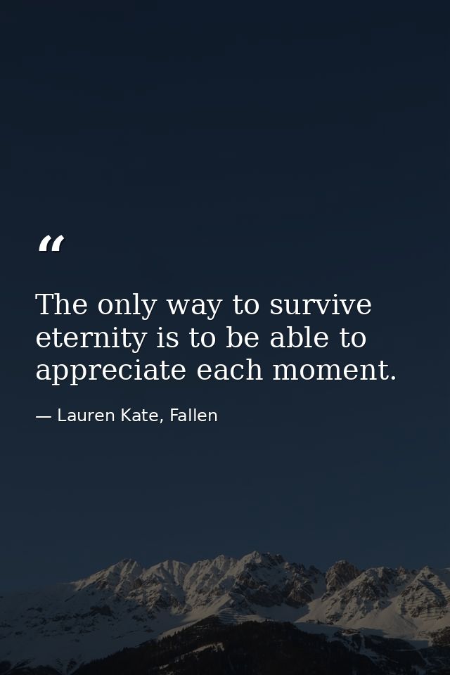 The only way to survive eternity is to be able to appreciate each moment. — Lauren Kate, Fallen