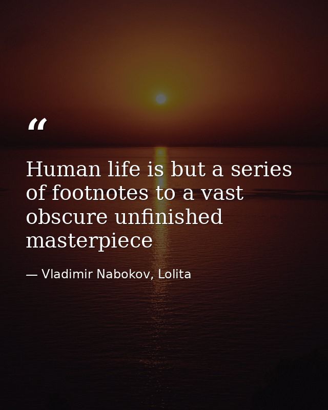 Human life is but a series of footnotes to a vast obscure unfinished masterpiece — Vladimir Nabokov, Lolita
