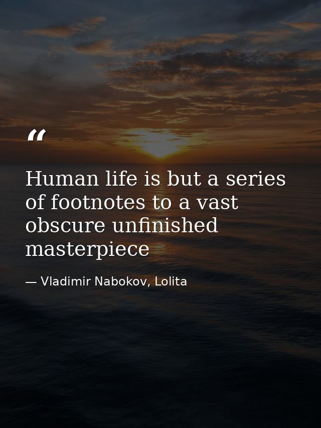 Human life is but a series of footnotes to a vast obscure unfinished masterpiece — Vladimir Nabokov, Lolita