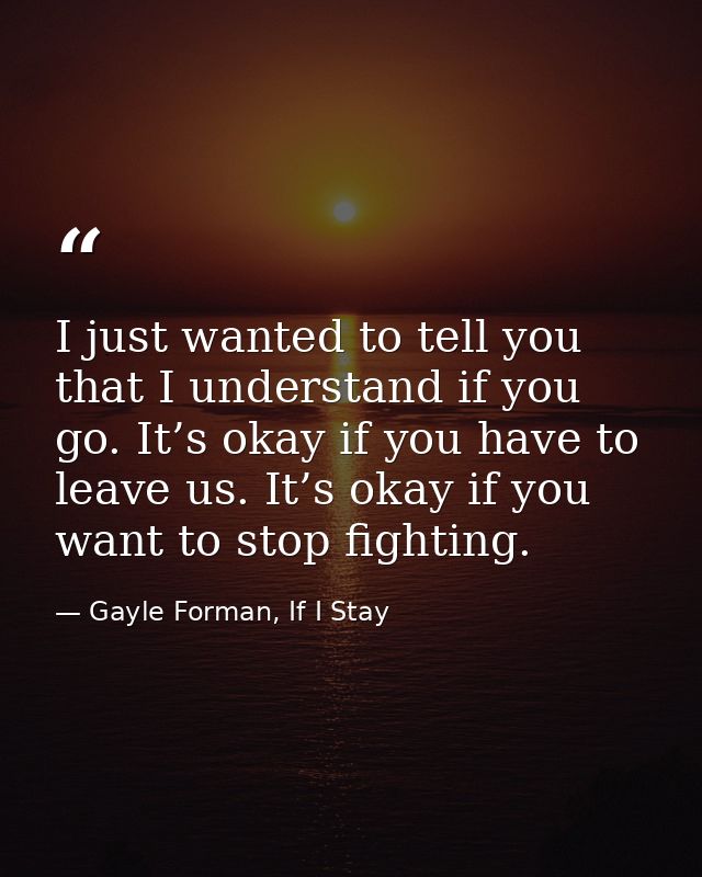 I just wanted to tell you that I understand if you go. It’s okay if you have to leave us. It’s okay if you want to stop  — Gayle Forman, If I Stay