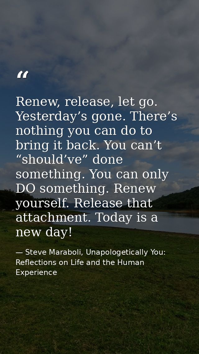 Renew, release, let go. Yesterday’s gone. There’s nothing you can do to bring it back. You can’t “should’ve” done someth — Steve Maraboli, Unapologetically You: Reflections on Life and the Human Experience