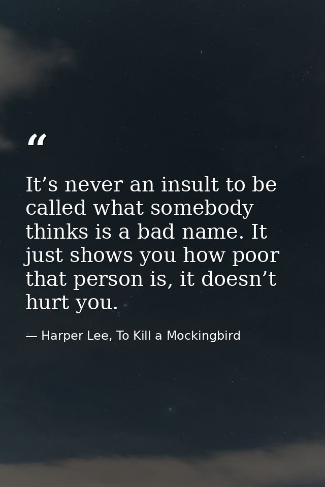 It’s never an insult to be called what somebody thinks is a bad name. It just shows you how poor that person is, it does — Harper Lee, To Kill a Mockingbird