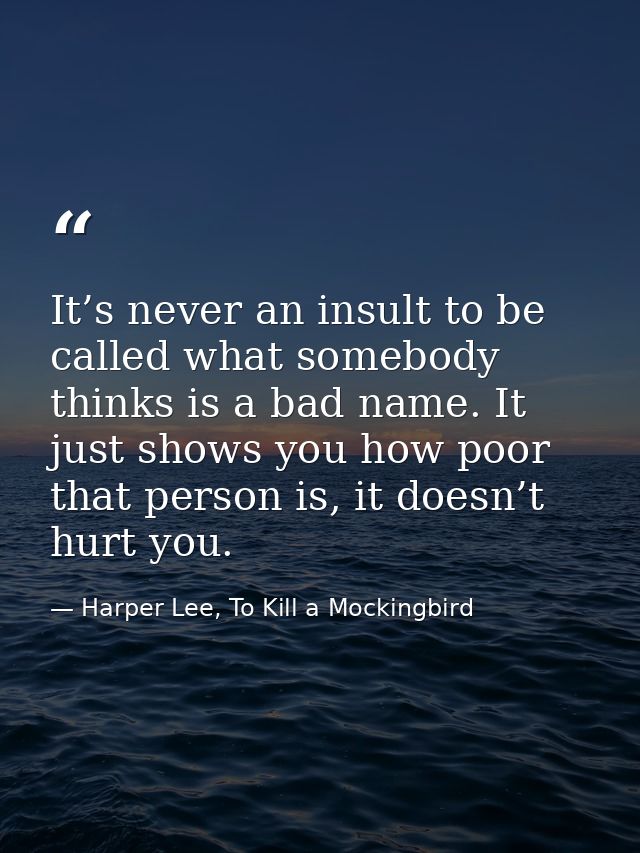 It’s never an insult to be called what somebody thinks is a bad name. It just shows you how poor that person is, it does — Harper Lee, To Kill a Mockingbird