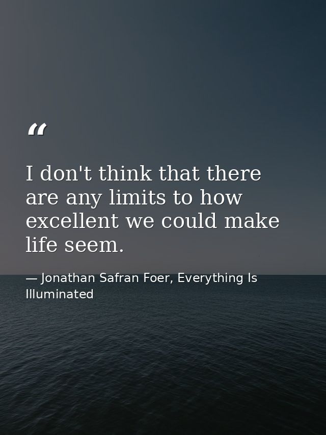 I don't think that there are any limits to how excellent we could make life seem. — Jonathan Safran Foer, Everything Is Illuminated