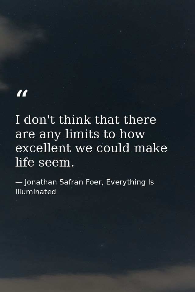 I don't think that there are any limits to how excellent we could make life seem. — Jonathan Safran Foer, Everything Is Illuminated