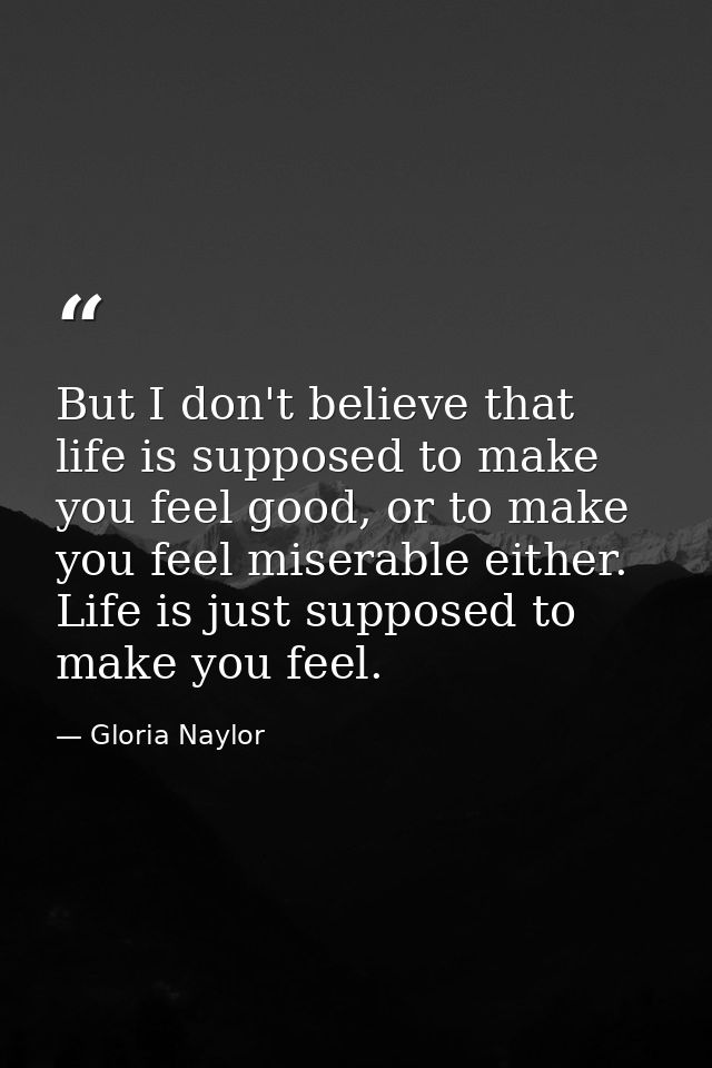 But I don't believe that life is supposed to make you feel good, or to make you feel miserable either. Life is just supp — Gloria Naylor