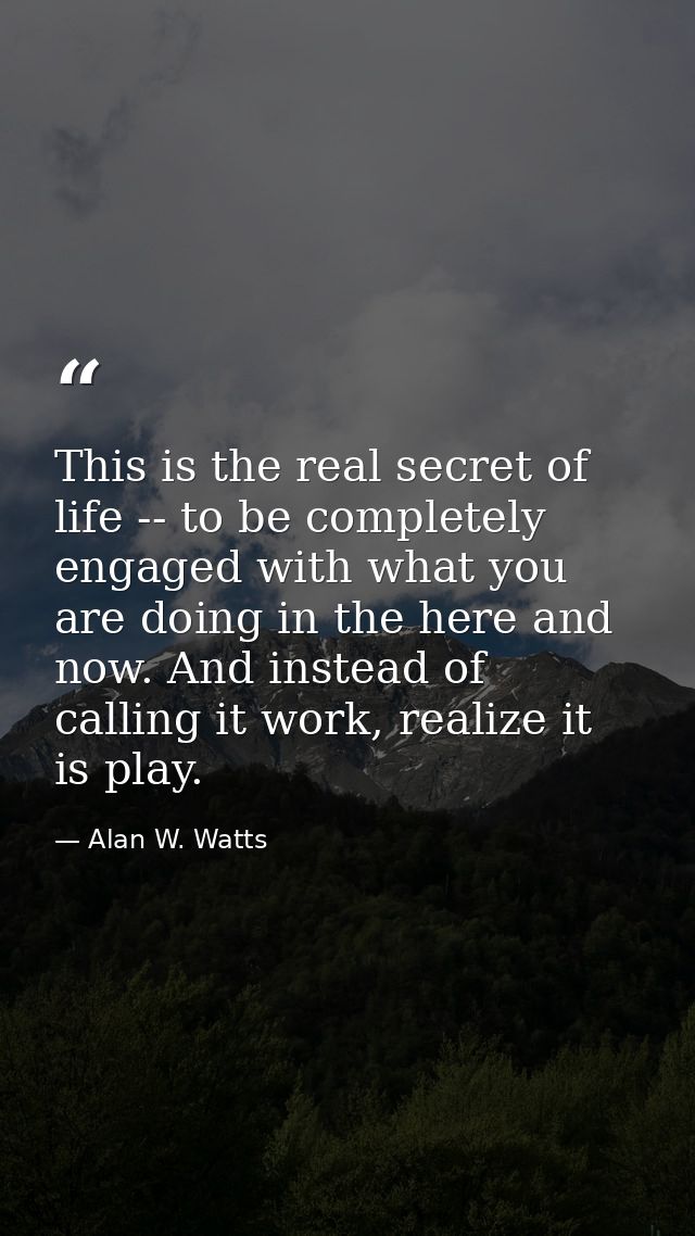 This is the real secret of life -- to be completely engaged with what you are doing in the here and now. And instead of  — Alan W. Watts