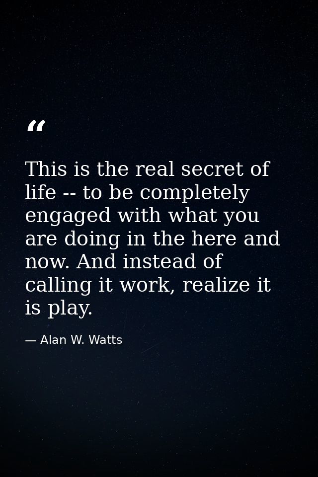 This is the real secret of life -- to be completely engaged with what you are doing in the here and now. And instead of  — Alan W. Watts