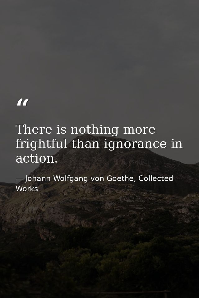 There is nothing more frightful than ignorance in action. — Johann Wolfgang von Goethe, Collected Works