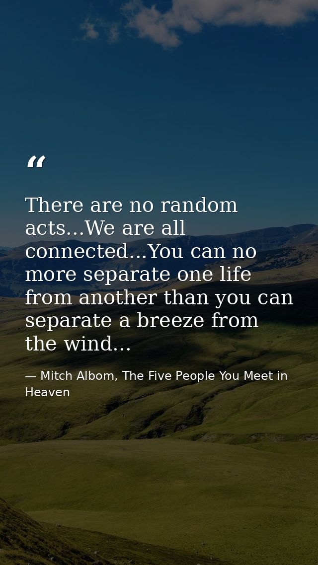 There are no random acts...We are all connected...You can no more separate one life from another than you can separate a — Mitch Albom, The Five People You Meet in Heaven