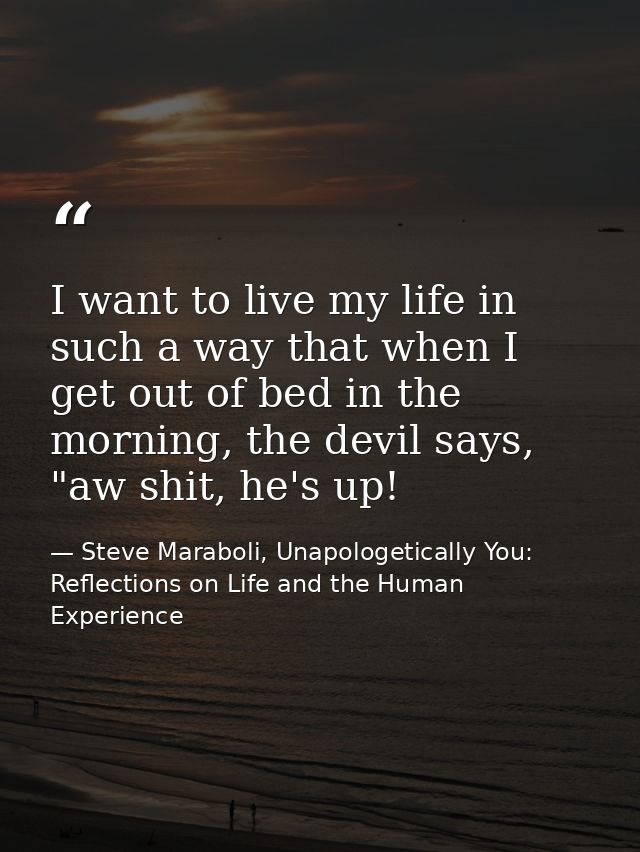 I want to live my life in such a way that when I get out of bed in the morning, the devil says, "aw shit, he's up! — Steve Maraboli, Unapologetically You: Reflections on Life and the Human Experience