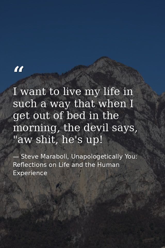 I want to live my life in such a way that when I get out of bed in the morning, the devil says, "aw shit, he's up! — Steve Maraboli, Unapologetically You: Reflections on Life and the Human Experience