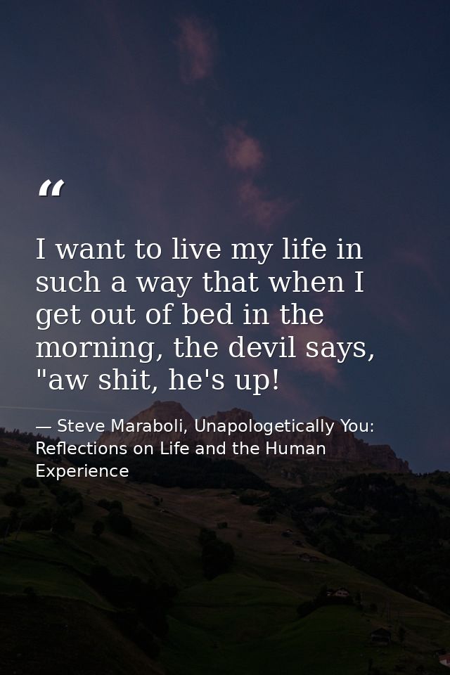 I want to live my life in such a way that when I get out of bed in the morning, the devil says, "aw shit, he's up! — Steve Maraboli, Unapologetically You: Reflections on Life and the Human Experience