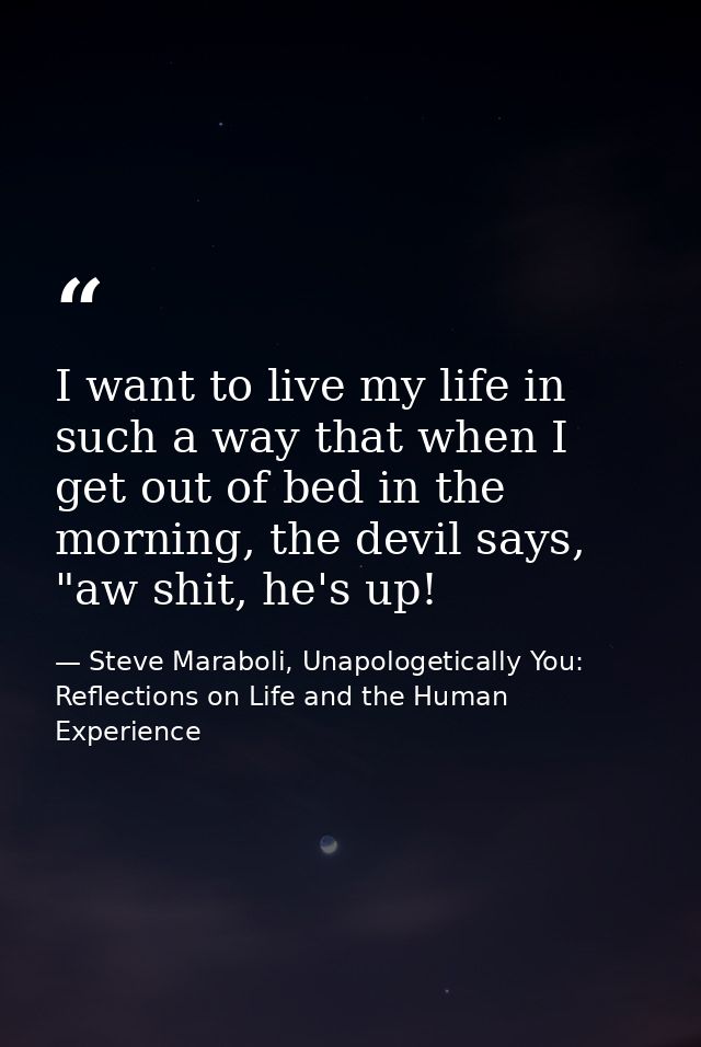 I want to live my life in such a way that when I get out of bed in the morning, the devil says, "aw shit, he's up! — Steve Maraboli, Unapologetically You: Reflections on Life and the Human Experience