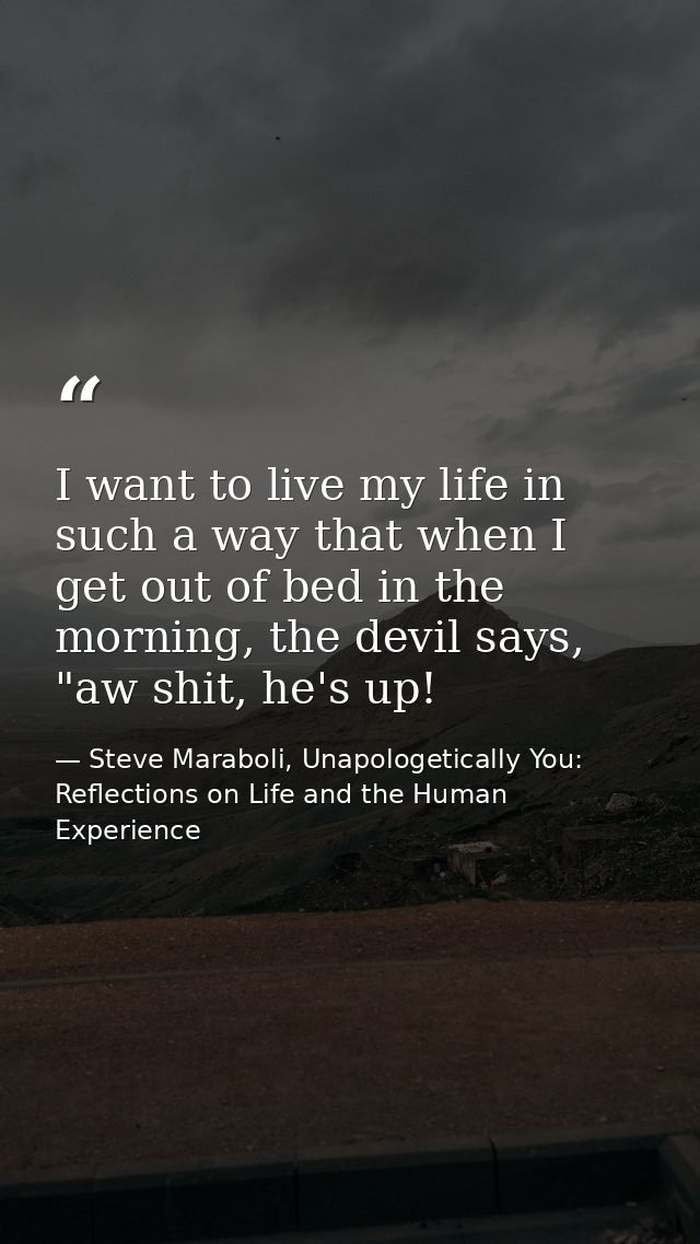 I want to live my life in such a way that when I get out of bed in the morning, the devil says, "aw shit, he's up! — Steve Maraboli, Unapologetically You: Reflections on Life and the Human Experience