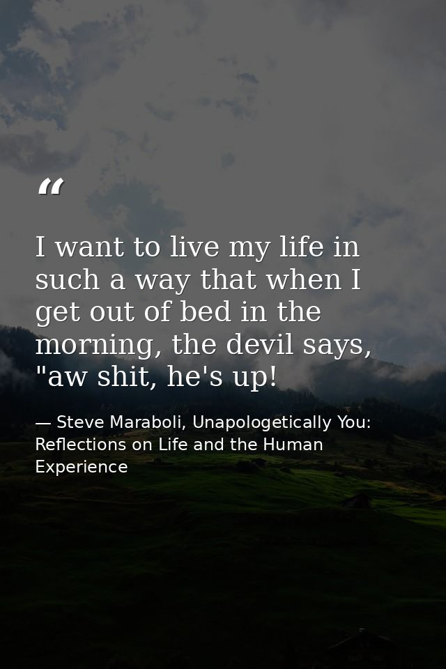I want to live my life in such a way that when I get out of bed in the morning, the devil says, "aw shit, he's up! — Steve Maraboli, Unapologetically You: Reflections on Life and the Human Experience