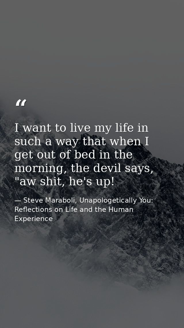 I want to live my life in such a way that when I get out of bed in the morning, the devil says, "aw shit, he's up! — Steve Maraboli, Unapologetically You: Reflections on Life and the Human Experience