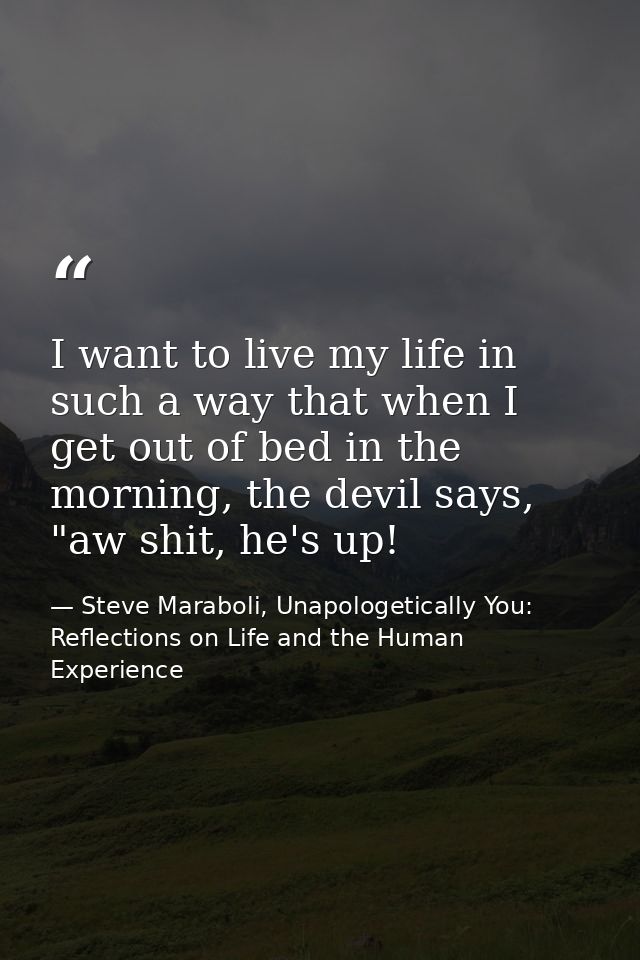 I want to live my life in such a way that when I get out of bed in the morning, the devil says, "aw shit, he's up! — Steve Maraboli, Unapologetically You: Reflections on Life and the Human Experience