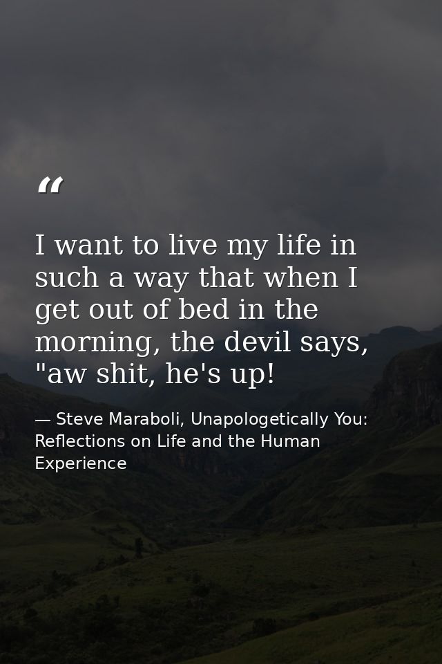 I want to live my life in such a way that when I get out of bed in the morning, the devil says, "aw shit, he's up! — Steve Maraboli, Unapologetically You: Reflections on Life and the Human Experience