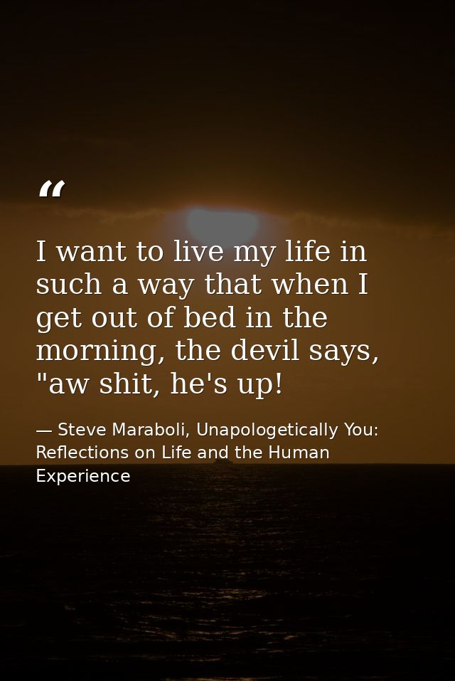 I want to live my life in such a way that when I get out of bed in the morning, the devil says, "aw shit, he's up! — Steve Maraboli, Unapologetically You: Reflections on Life and the Human Experience