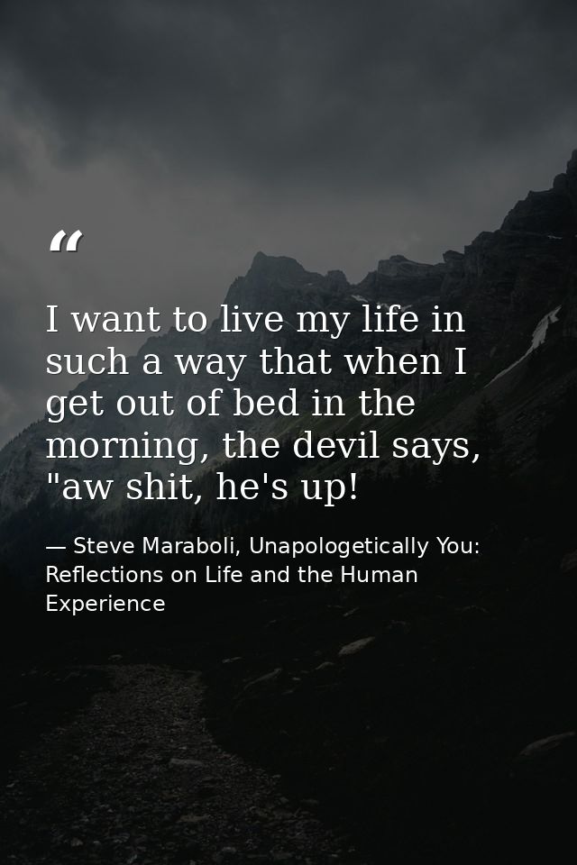 I want to live my life in such a way that when I get out of bed in the morning, the devil says, "aw shit, he's up! — Steve Maraboli, Unapologetically You: Reflections on Life and the Human Experience