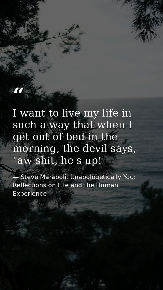 I want to live my life in such a way that when I get out of bed in the morning, the devil says, "aw shit, he's up! — Steve Maraboli, Unapologetically You: Reflections on Life and the Human Experience